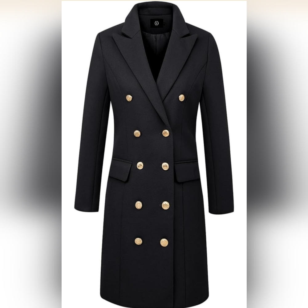 Elegant Black Double-Breasted Women's Coat